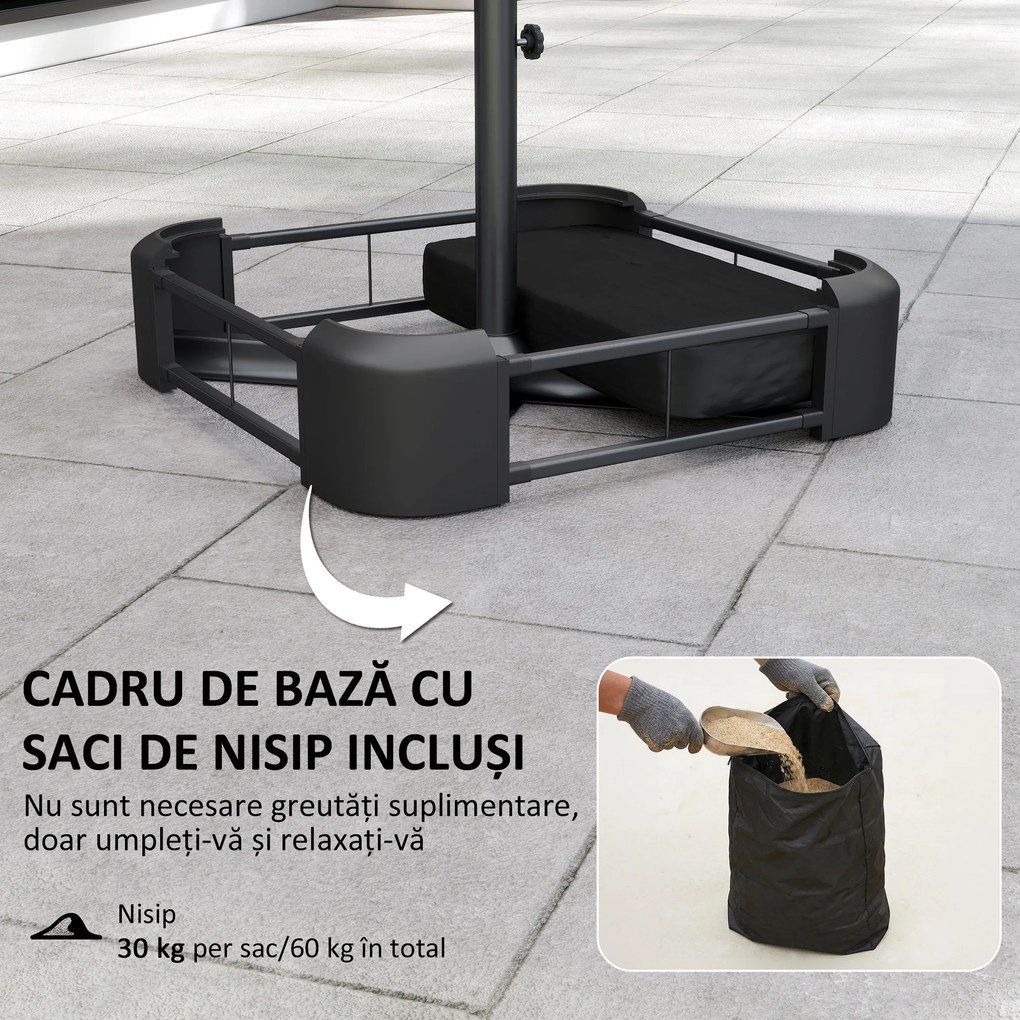 Outsunny Umbrelă Dublă de Grădină 3x1.5 m, Umbrelă de Exterior cu Sac de Nisip, Anti UV 50+, Bej | Aosom Romania