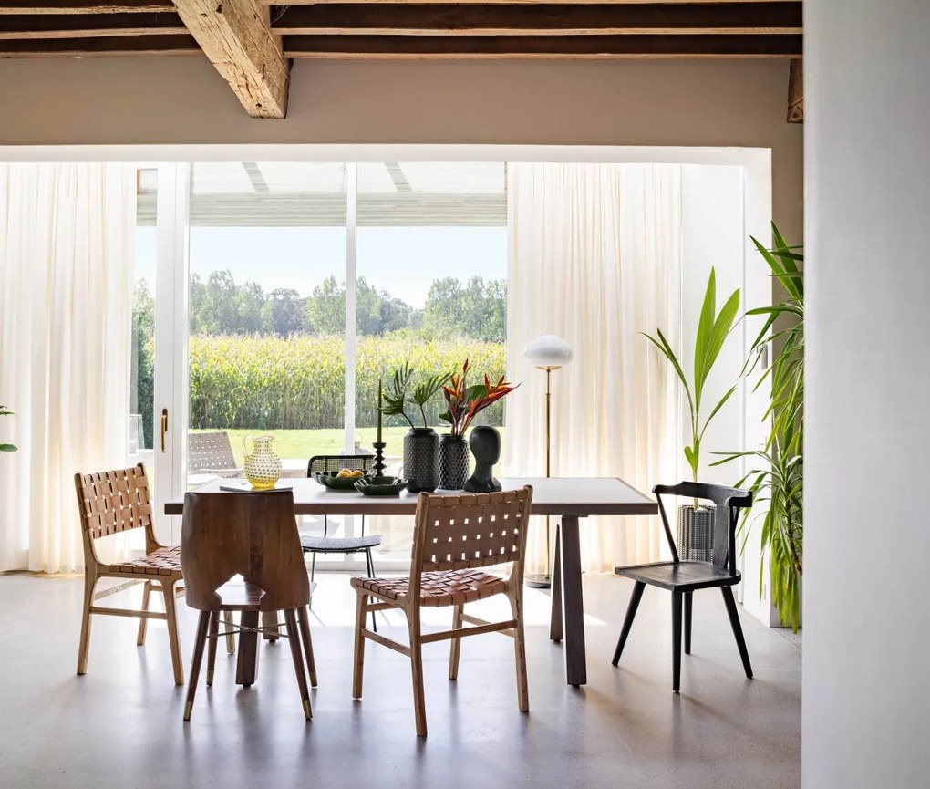 Scaun dining, maro, din piele naturala si lemn de mango, Itura