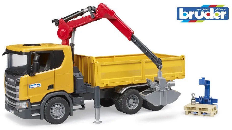 CAMION DE CONSTRUCTII SCANIA SUPER 560R CU MACARA SI 2 PALETI - BRUDER (BR03551)