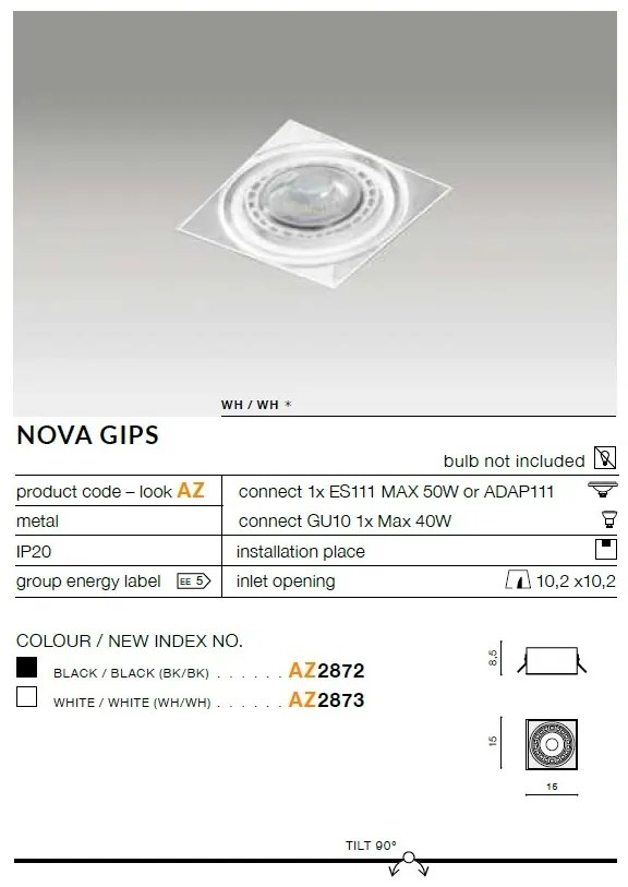 Spot incastrabil directionabil tavan/plafon NOVA GIPS 1 negru