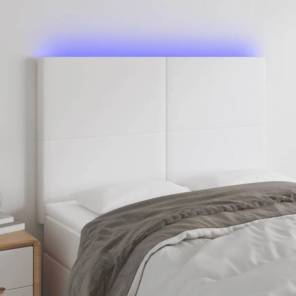 3122235 vidaXL Tăblie de pat cu LED, alb, 144x5x118/128 cm, piele ecologică