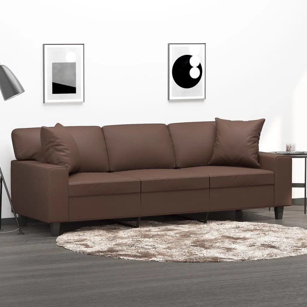 3153067 vidaXL Canapea cu 3 locuri, perne&pernuțe maro 180 cm piele ecologică