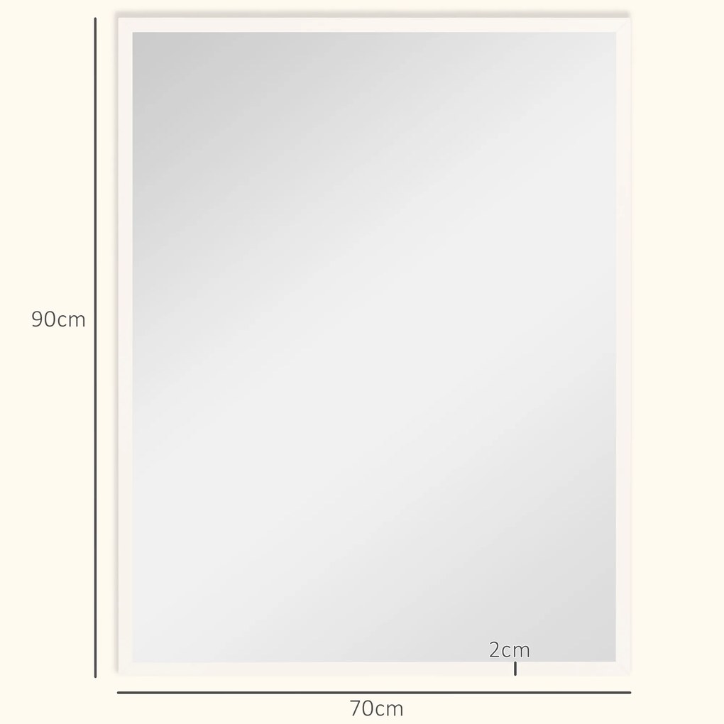 HOMCOM Oglindă de Perete din Sticlă și MDF, 70x90 cm, Alb | Aosom Romania