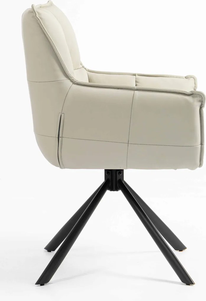 HR560 BAZĂ STEA Scaun Ecru Piele Ecologica Premium Soft cu Bază Neagră