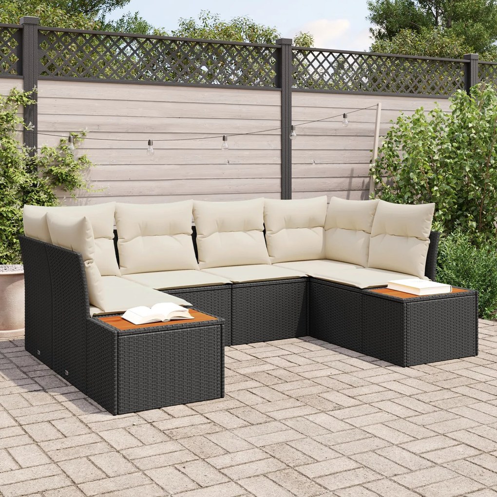 vidaXL Set de canapele pentru grădină cu pernă 6 pcs Negru Rattan poli