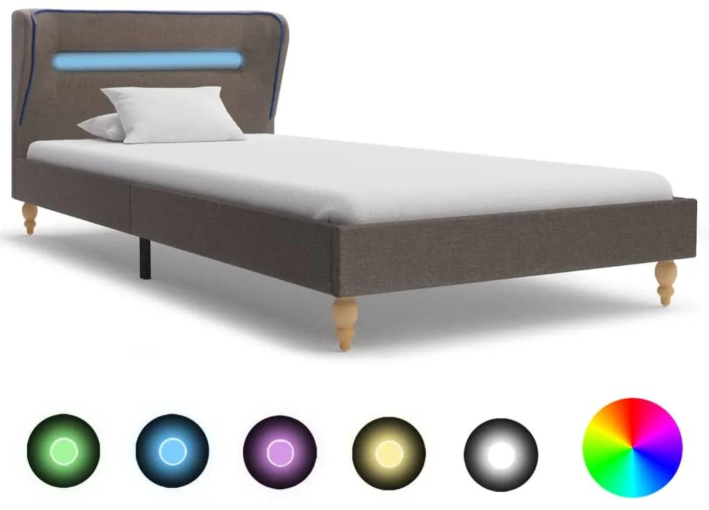 280612 vidaXL Cadru de pat cu LED-uri, gri taupe, 90x200 cm, material textil