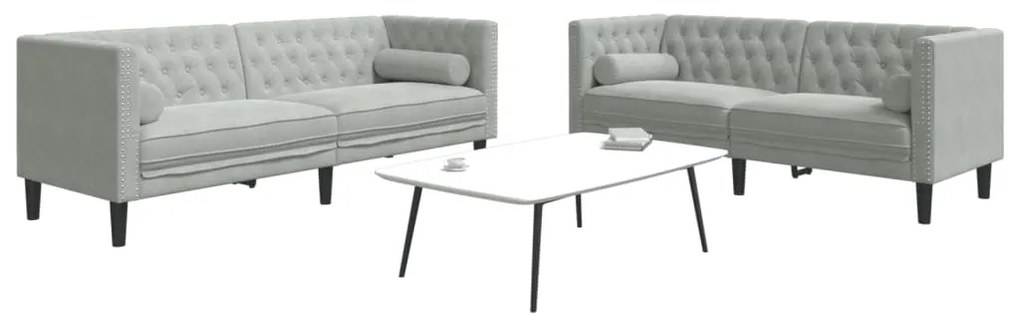 vidaXL Set canapele Chesterfield cu perne rulou, 2 piese, gri, catifea