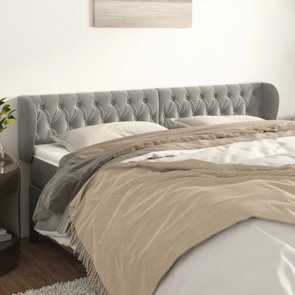vidaXL Tăblie de pat cu aripioare gri deschis 183x23x78/88 cm catifea