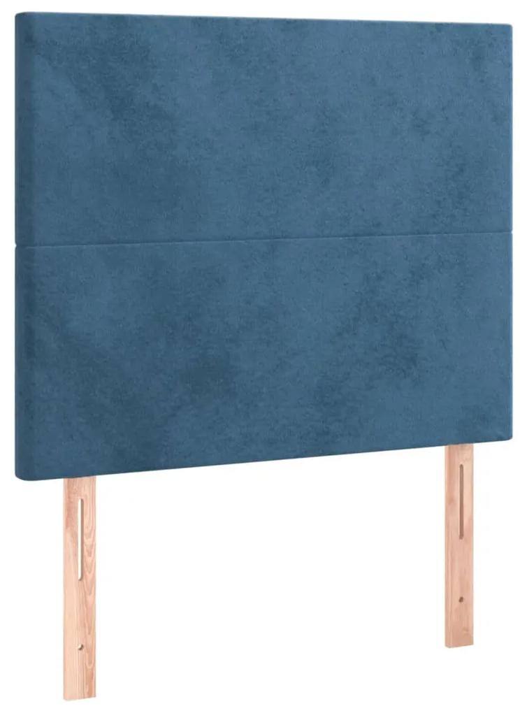 Pat box spring cu saltea, albastru inchis, 90x190 cm, catifea Albastru inchis, 90 x 190 cm, Design simplu