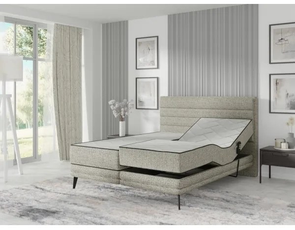 Pat reglabil electric tapițat MILA, 180 x 200 cm, gri, cu saltele