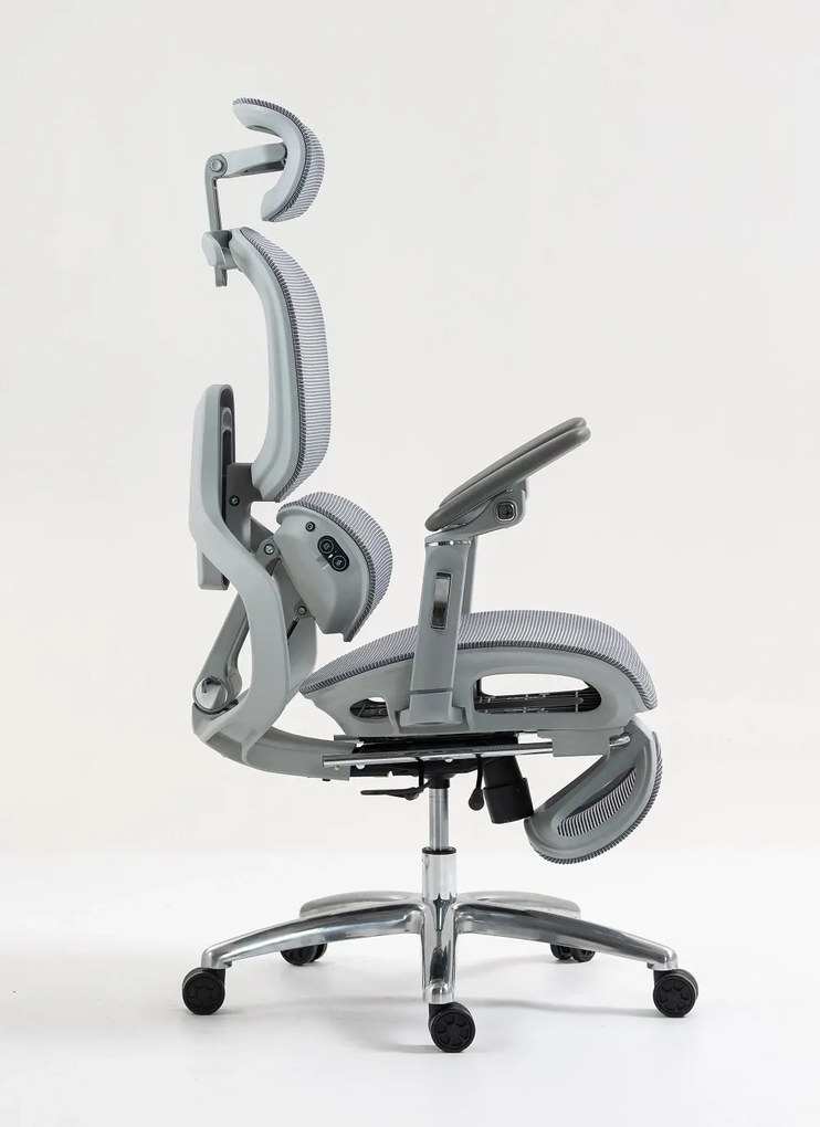 VIGOCHAIR ULTRA PRO VENT/ROLLER Scaun ergonomic, sezut cu ventilatie, spatar reglare verticala, suport lombar cu role masaj si incalzire, sezut translatie, cotiere 6D, suport picioare, Full Mesh, Gri