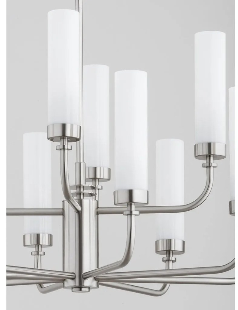 Candelabru 12 brate, otel nickel, sticla alb mat PRESTON 5087