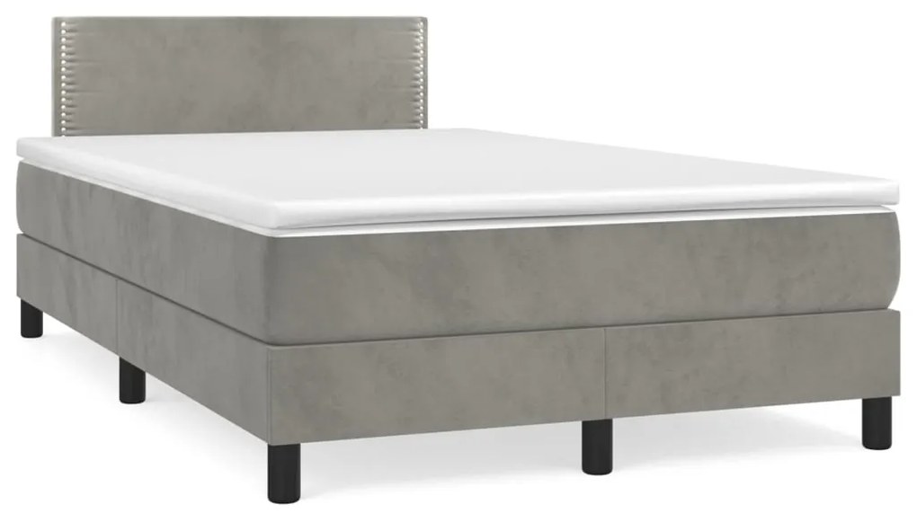 3141233 vidaXL Pat box spring cu saltea, gri deschis, 120x200 cm, catifea