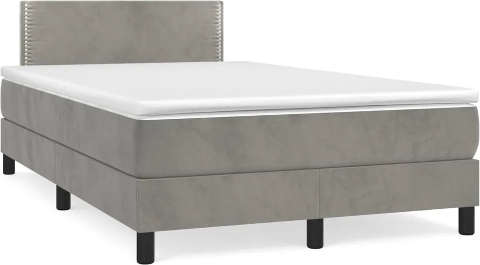 vidaXL Pat box spring cu saltea, gri deschis, 120x200 cm, catifea