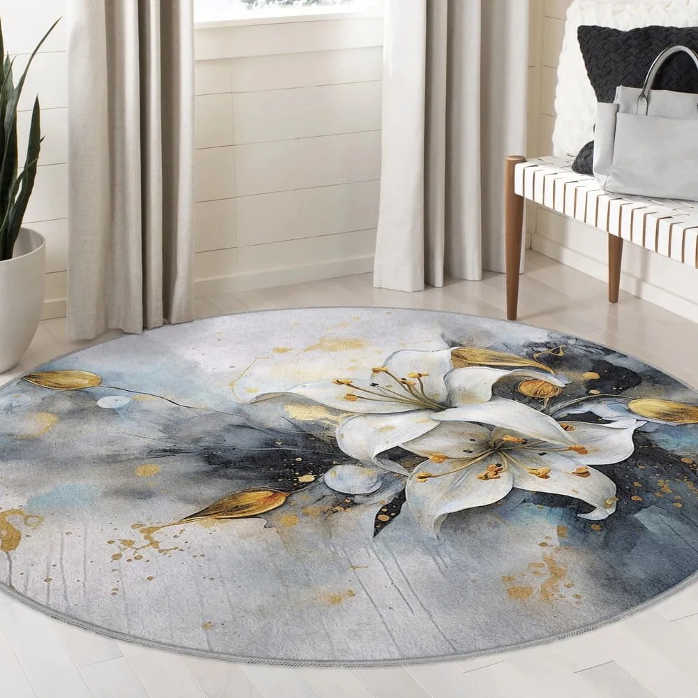 Covor albastru/gri lavabil rotund ø 150 cm Golden Lilly – Mila Home