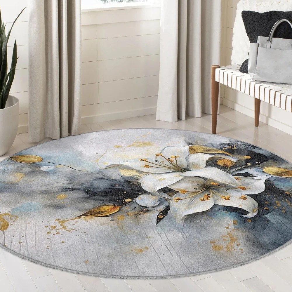 Covor albastru/gri lavabil rotund ø 80 cm Golden Lilly – Mila Home