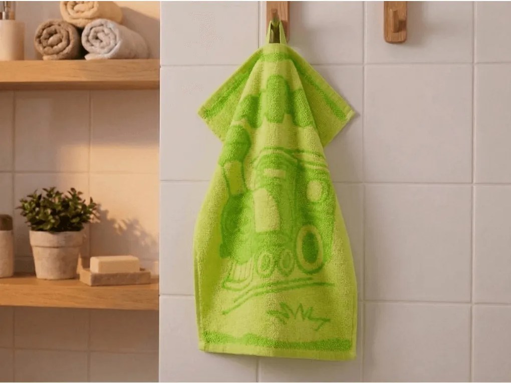 Prosop pentru copii BEBÉ Masina verde 30x50 cm