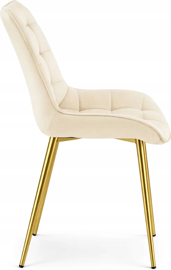 OFERTA Scaun de catifea bej deschis BERA cu picioare aurii II. calitate