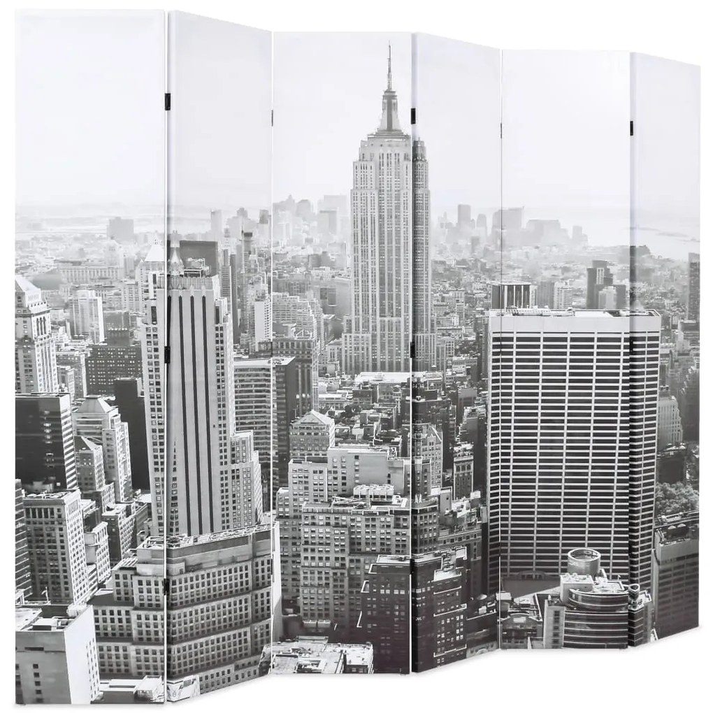 245860 vidaXL Paravan cameră pliabil, 228 x 170 cm, New York pe zi, alb/negru