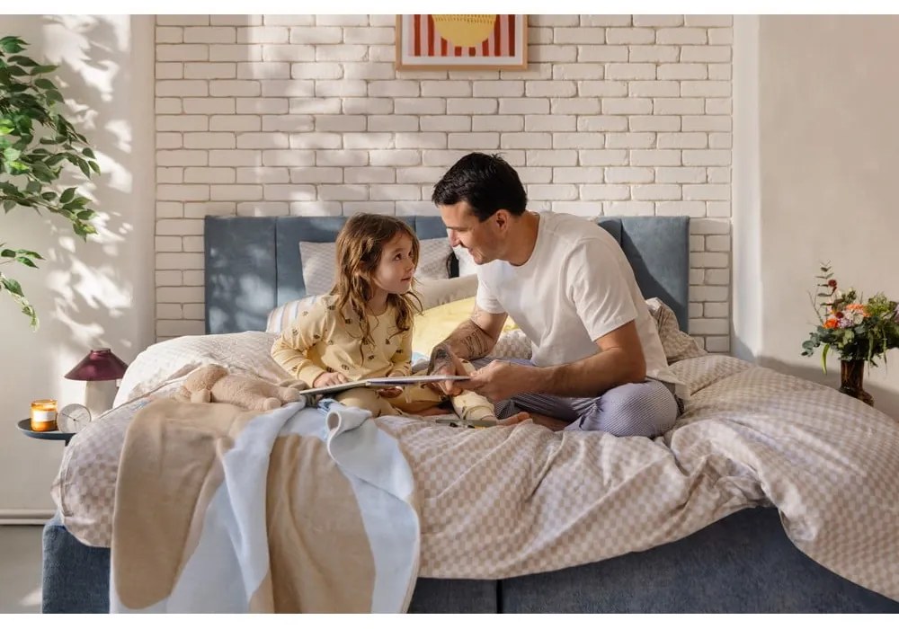 Pat boxspring albastru cu spațiu de depozitare 180x200 cm Elva Bold Line – Bonami Selection