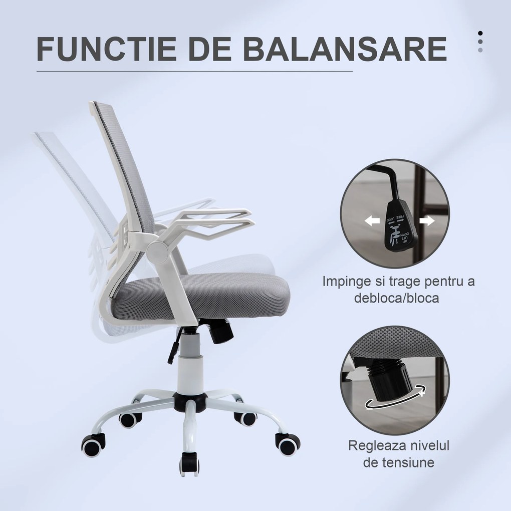 Vinsetto Scaun de Birou Ergonomic cu Suport Lombar din Țesătură, Gri | Aosom Romania