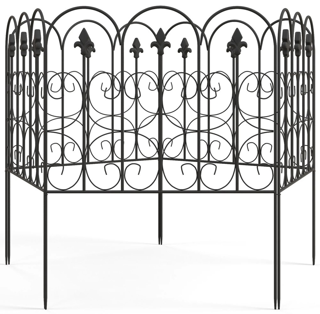 Outsunny Set de 5 garduri de grădină decorative din sârmă metalică antirugină pentru exterior, negru | Aosom Romania