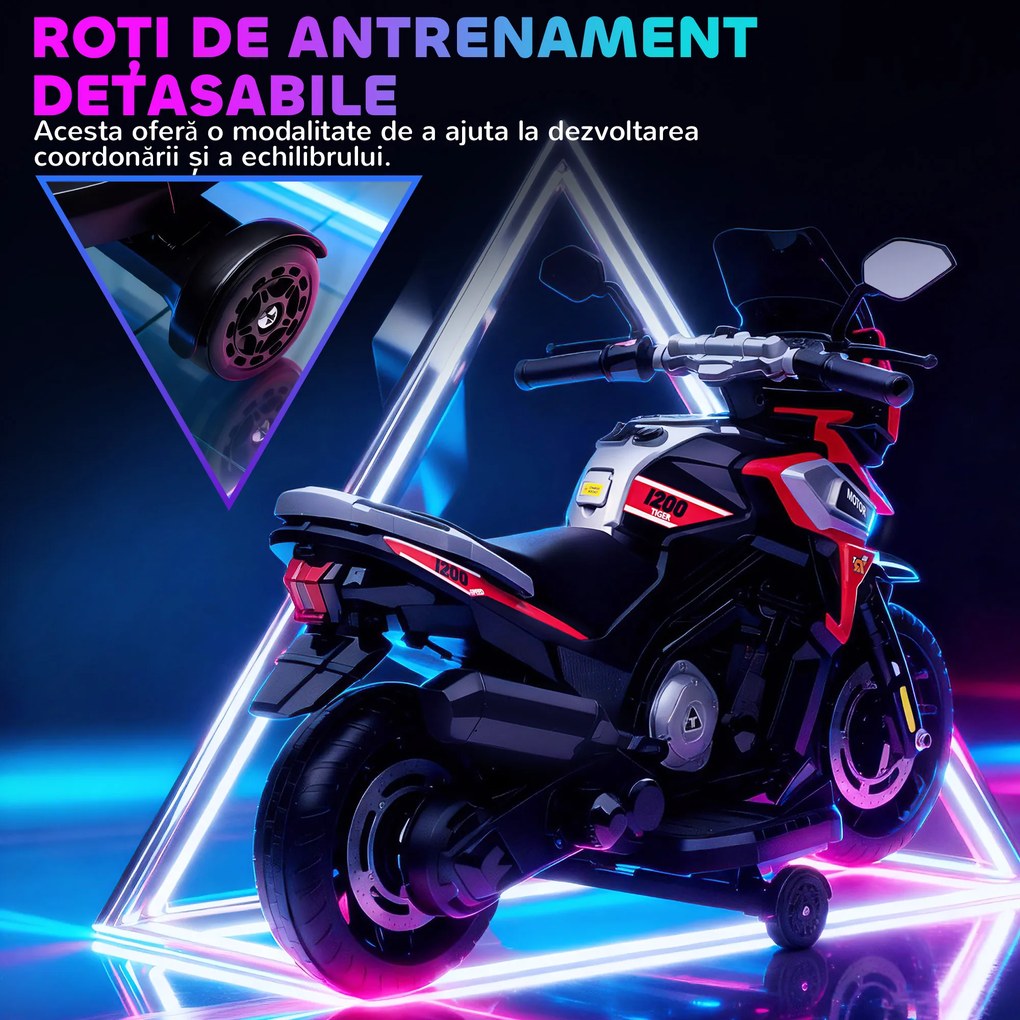 AIYAPLAY Motocicletă Electrică pentru Copii 18-36 Luni, 6V Motocicletă Electrică pentru Copii cu Roți Detașabile, Faruri, Muzică, 2.4 km/h Mini Motocicletă cu Far, Max 30kg, Roșu | Aosom Romania