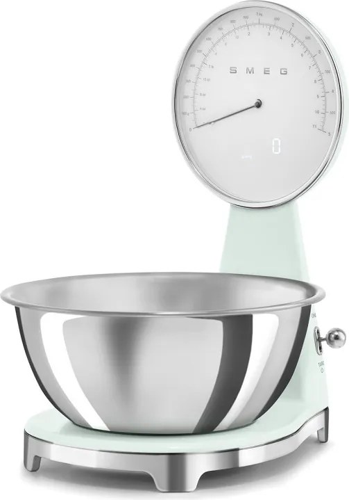 Cantar de bucatarie Smeg KSF01PGWW, Afisaj analogic si digital, Pana la 5 kg/5 l, Functie TARA, Afisaj LED, Baterie reincarcabila, Verde pastel