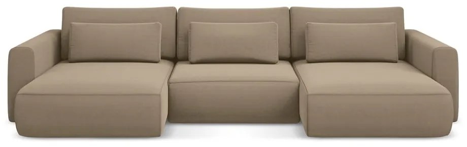 Colțar maro deschis extensibil/cu spațiu de depozitare cu tapițerie din catifea (în formă de "U") Kapua – Makamii