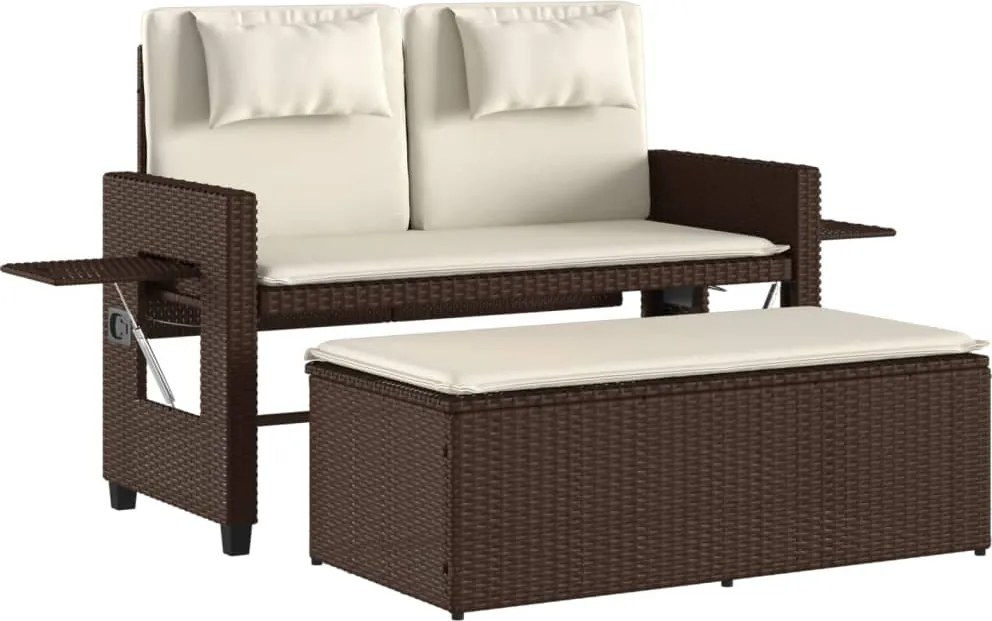 vidaXL Bancă de grădină rabatabilă cu perne, maro, poliratan