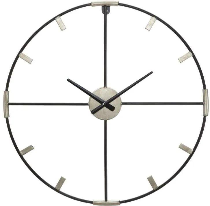 Ceas de perete Benito, 60x60x3,5 cm, metal, negru/ argintiu