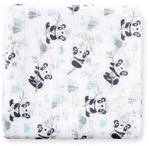 Set 3 museline 80 x 80 cm model panda - alb si bleu Inter Baby