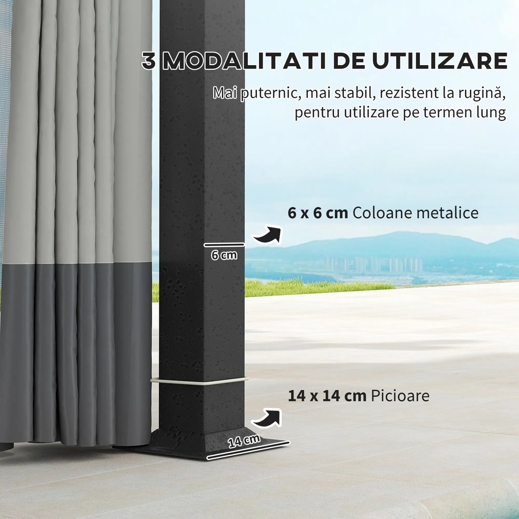 Outsunny Pavilion de Grădină cu Perdele, Plasă, Acoperiș Ventilat și Cadru Metalic Galvanizat, 395x330x294 cm, Gri | Aosom Romania