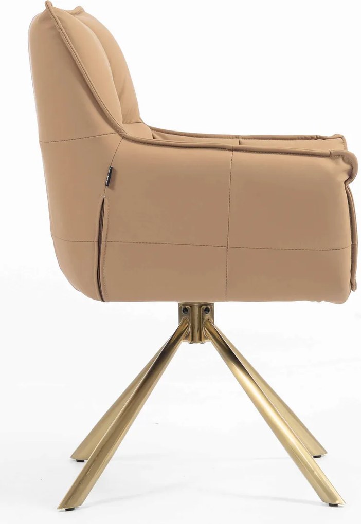 HR560 BAZĂ STEA Scaun Caramel Piele Ecologica Premium Soft cu Bază Aurie