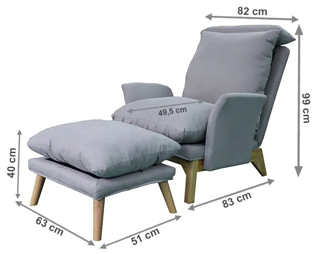 Fotoliu reclinabil cu taburet, Culoare Gri deschis / Natural ZANDER