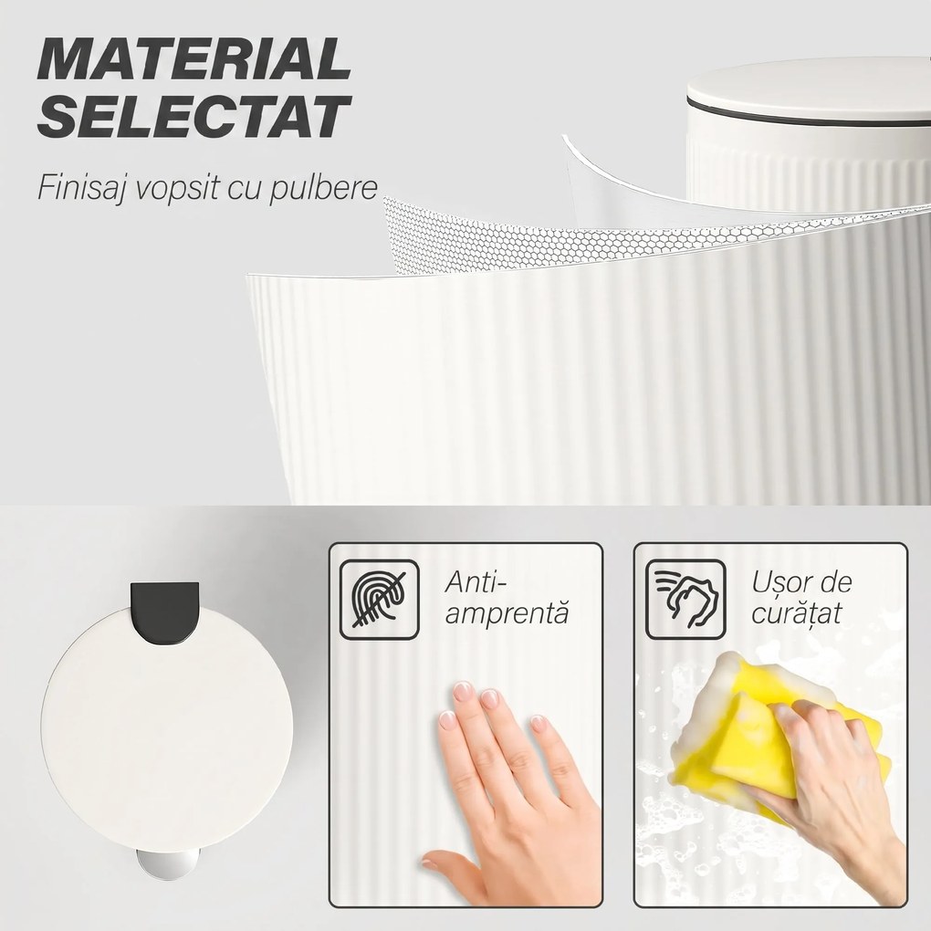 HOMCOM Coș de gunoi 30 L cu capac soft-close, metal și PP, crem | Aosom Romania