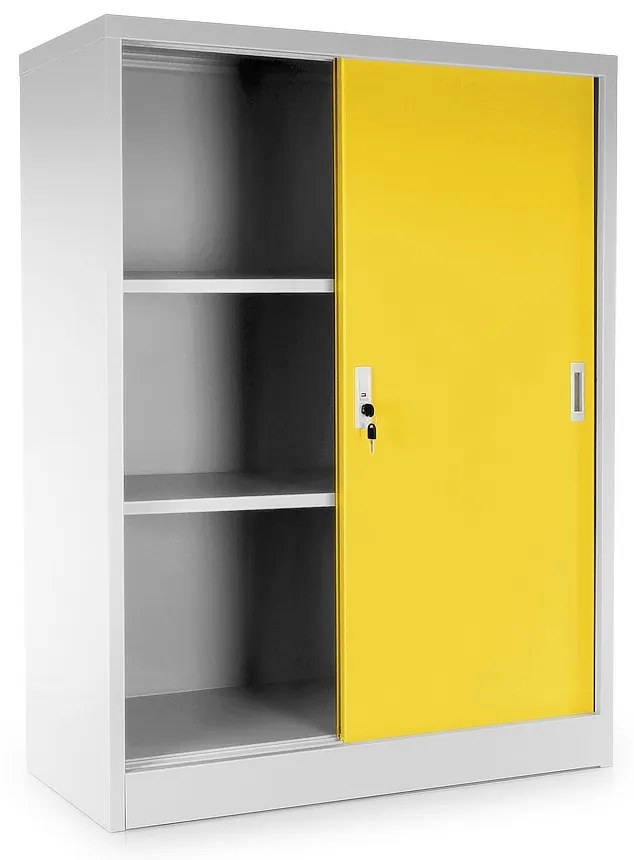 Dulap metalic universal mediu cu uși glisante 90 x 40 x 120 cm, încuietoare cilindrică, galben - ral 1023