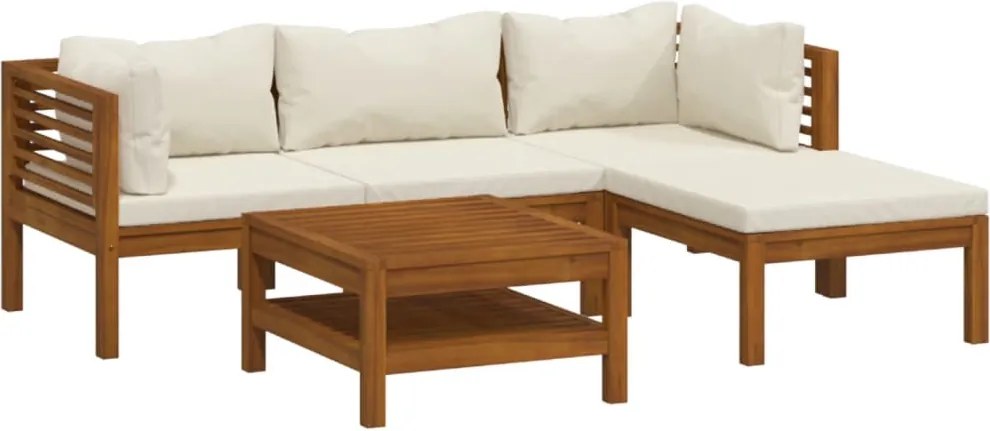 vidaXL Set mobilier grădină cu perne crem, 5 piese, lemn masiv acacia