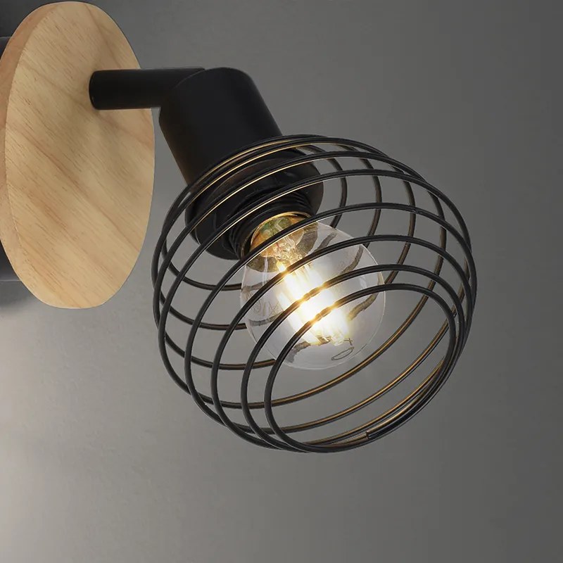 Spotlight industrial negru cu lemn - Winsten