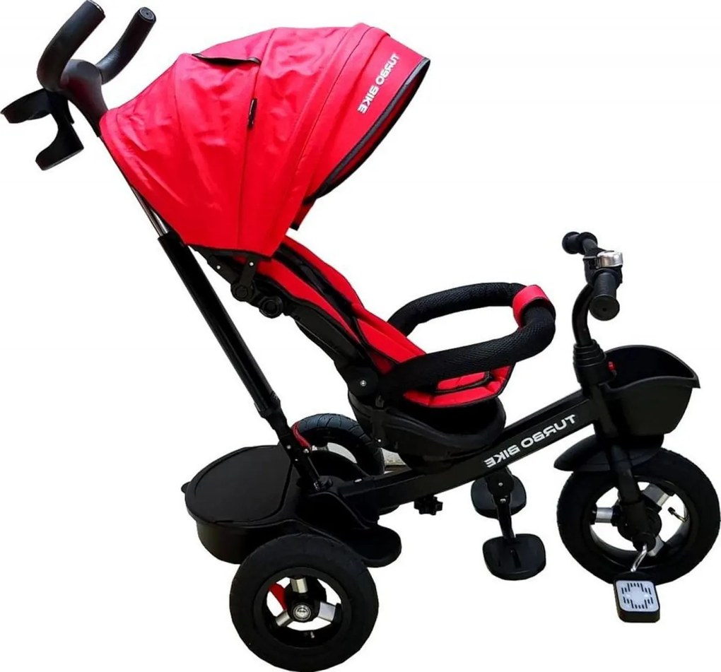 Tricicleta cu copertina Baby Care™ Turbo Bike , roti din cauciuc, pozitie somn, pedale si maner pentru parinti, scaun reversibil cu invartire 360