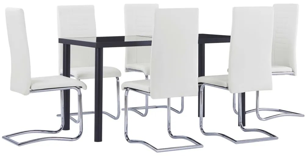 Set mobilier de bucatarie, 7 piese, alb, piele ecologica Alb, 7