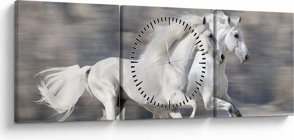 Tablou - Cai albi în timpul iernii (cu ceas) (90x30 cm)