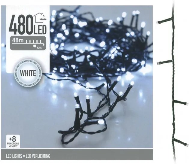 Luminite Craciun, cablu 480 LED, alb rece + 8 funcții 