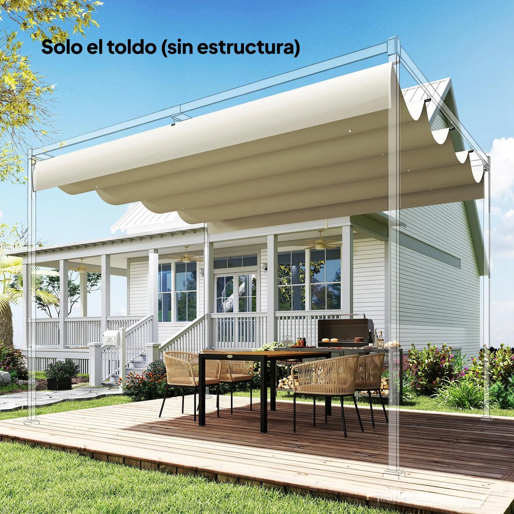 Outsunny Acoperiș de rezervă retractabil 3,92x3,5 m pentru cadru 4x3 m, pânză doar pentru foișor de grădină cu 8 orificii, crem | Aosom Romania