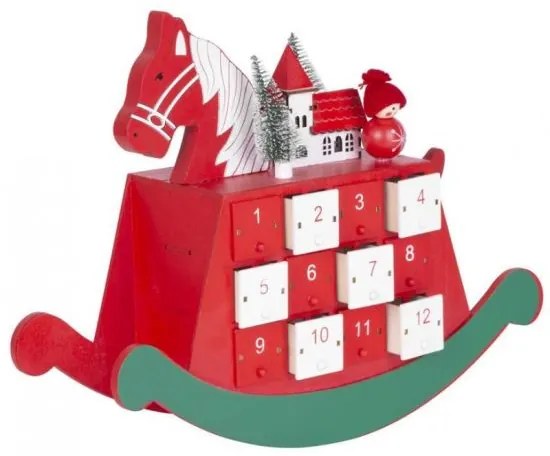 Decoratiune Craciun, lemn, Calendar Advent, LED, 2xAAA, 34.5x12x28 cm