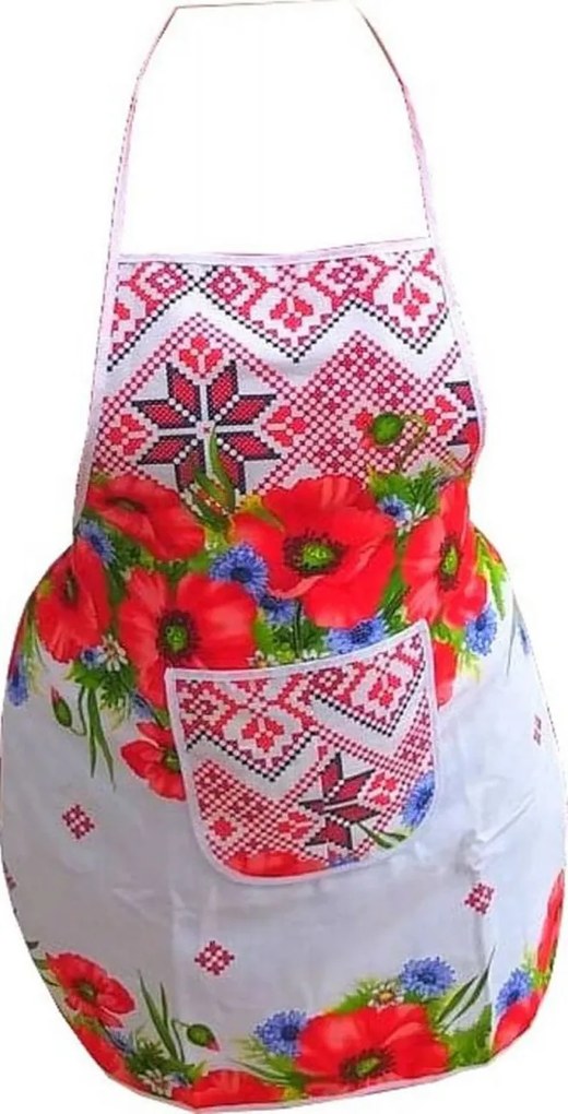 Sort de bucatarie din bumbac 100% Casa Gino®, cu buzunar, marime universala, cordon de prindere lung, Motive traditionale si maci