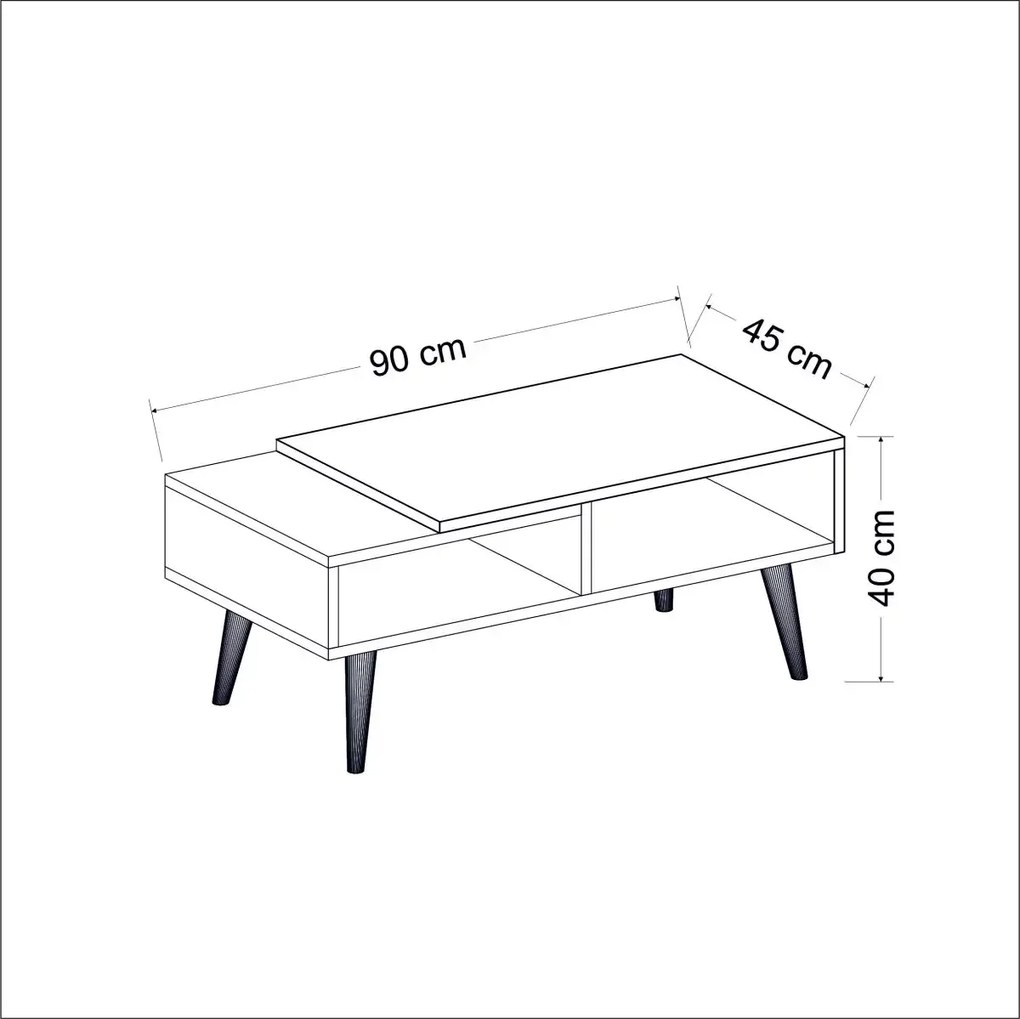 Masa cafea cu depozitare Mely Homs 90x45 cm stejar-alb