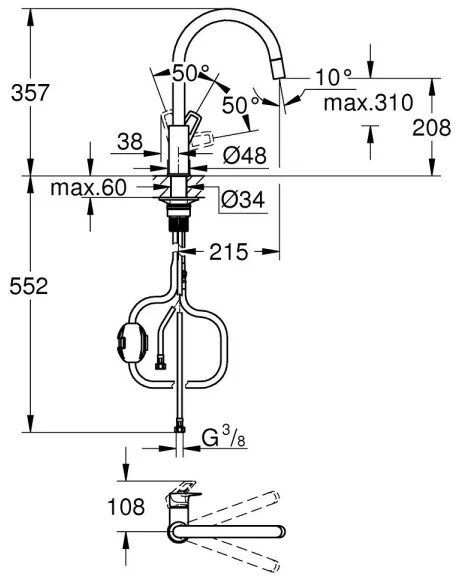 GROHE 30556000 - Baterie pentru chiuvetă START LOOP, 357 mm, crom lucios