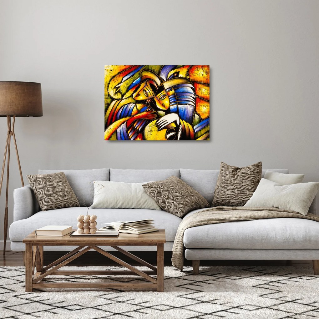 Tablou pe sticlă - Pictură în ulei, îndrăgostiții (70x50 cm)
