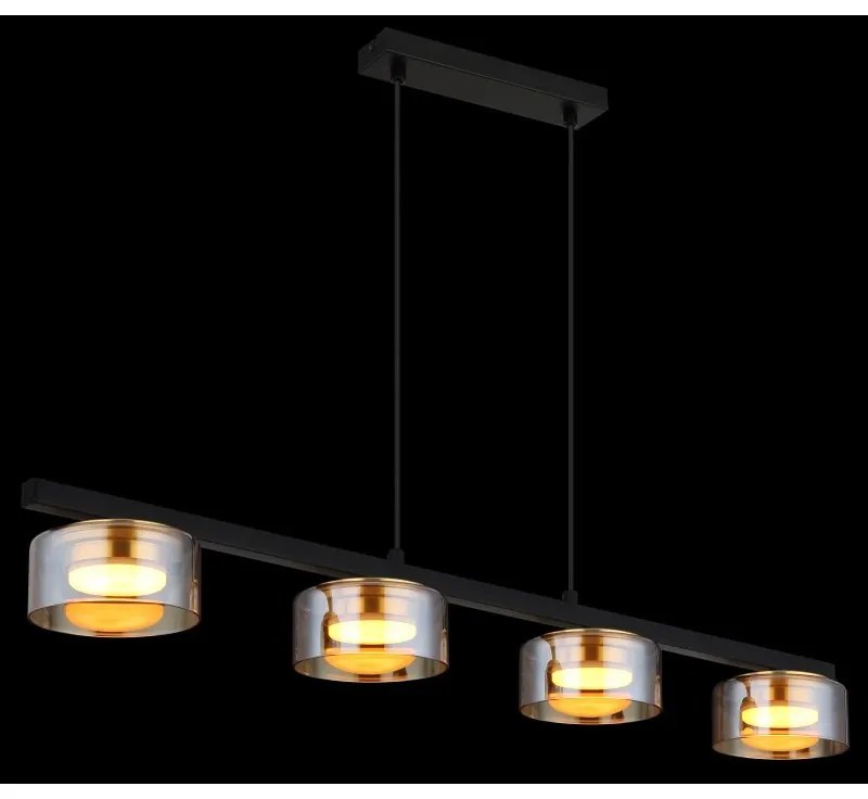 Lustra suspendata din metal negru cu sticla chihlimbar HIGGINS 4L